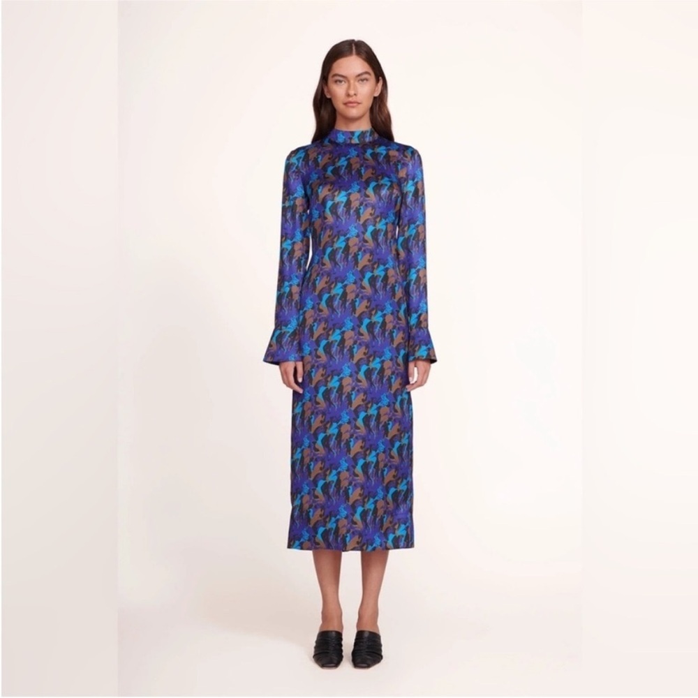 STAUD NWT Blue and Green Patterned Midi Dress - fits like a size 2 - Picture 3 of 10